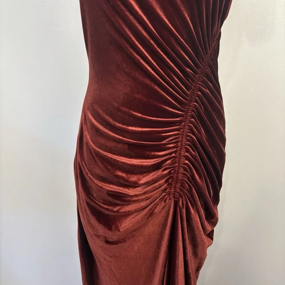 Taylor Womens 8 Velvet Sheath Midi Sleeveless Dress in Brown Copper - Picture 2 of 6